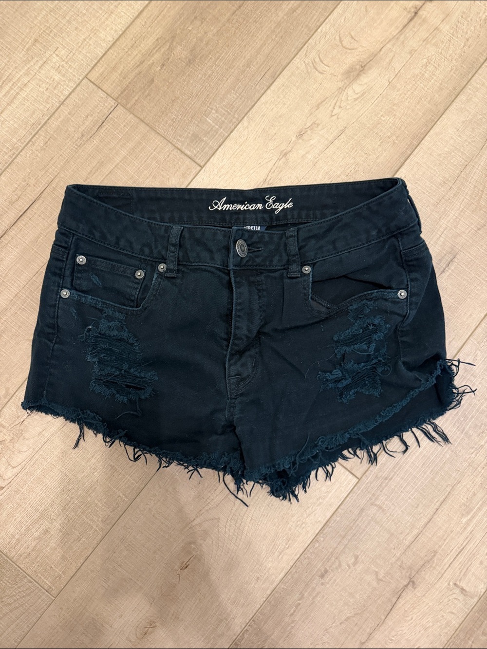 American Eagle Outfitters Black Distressed Frayed Denim Shorts
